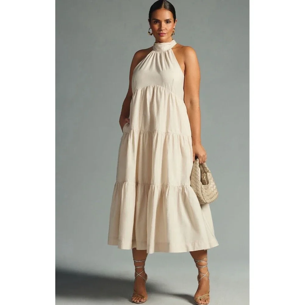 tired midi dress Soleil- Summer- Striped 100% Cotton Medium this versatile dress is perfect for casual outings Buy Polago Clothing Black Solid